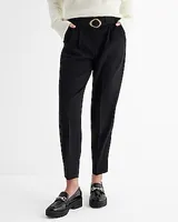 High Waisted Pleated Belted Straight Ankle Pant Black Women's 4