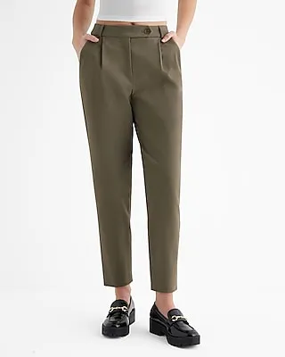 High Waisted Extended Tab Pleated Ankle Pant Green Women's 6