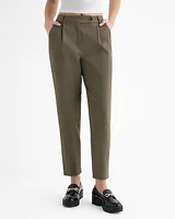 High Waisted Extended Tab Pleated Ankle Pant Green Women's 6