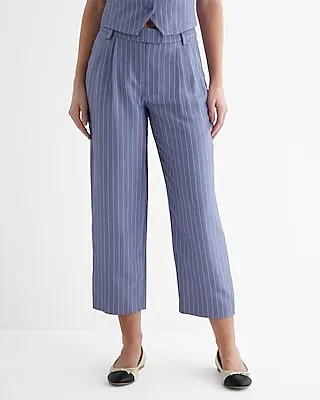 Stylist Mid Rise Pinstripe Pleated Ankle Pant Blue Women's Long