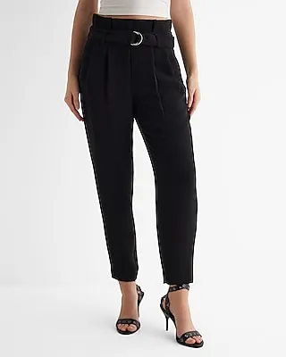 Stylist Super High Waisted Belted Paperbag Ankle Pant Black Women's 10 Long