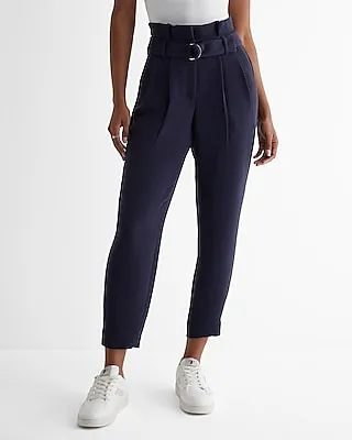 Stylist Super High Waisted Belted Paperbag Ankle Pant Blue Women's 6