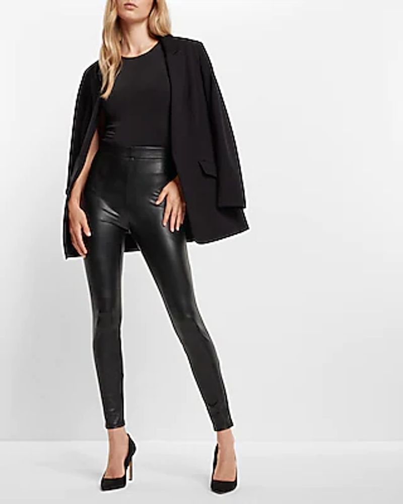 Express High Waisted Faux Leather Double Belted Leggings Black Women |  Plaza Las Americas