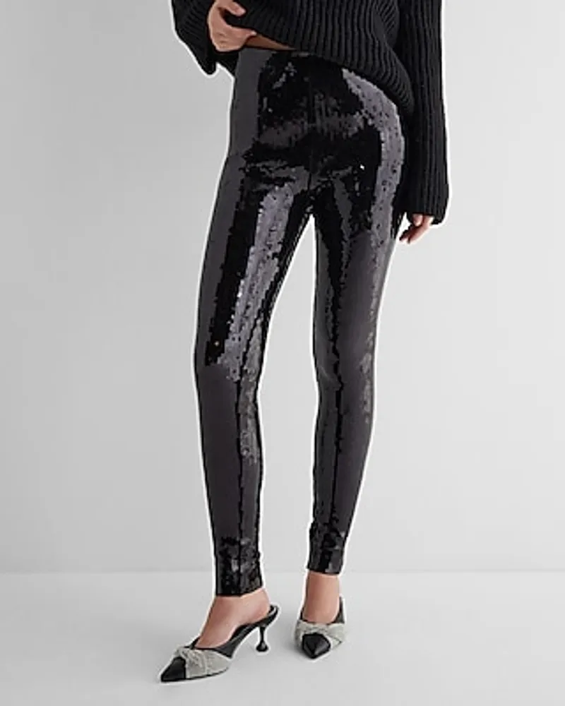 HHOP Black Shiny Bling Sequin Leggings Pants Women Plus Size Pants Ladies  at Amazon Women's Clothing store