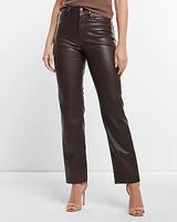 Super High Waisted Faux Leather Modern Straight Pant Brown Women's 0