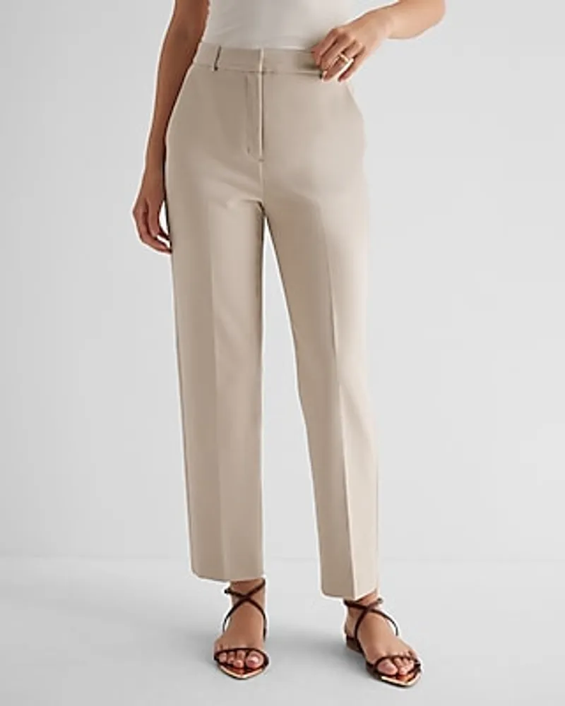 Express Editor Super High Waisted Straight Ankle Pant Neutral Women's 4  Long