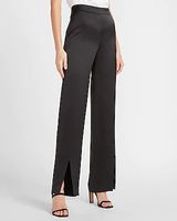 High Waisted Satin Slit Front Straight Pant