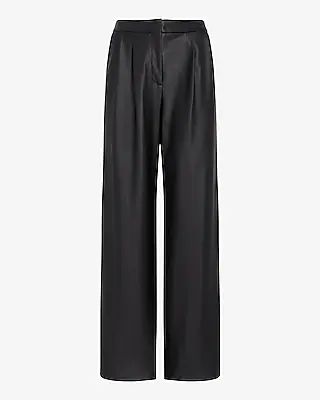 Super High Waisted Faux Leather Pleated Wide Leg Palazzo Pant