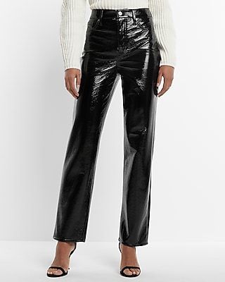 Super High Waisted Faux Patent Leather Modern Straight Pant Women's Short