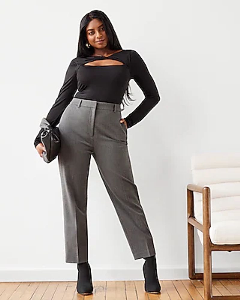 Express Editor Mid Rise Straight Ankle Pant Black Women's Short