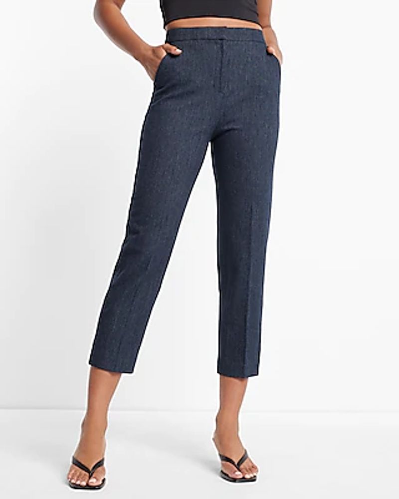 Express Editor Super High Waisted Twill Straight Ankle Pant Blue
