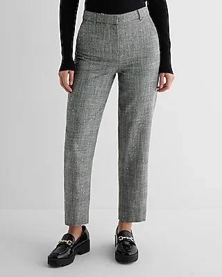 Editor High Waisted Sequin Plaid Straight Ankle Pant
