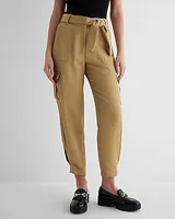 Metallic Shine High Waisted Belted Cargo Ankle Pant Gold Women's 12