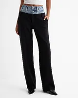 High Waisted Denim Waist Relaxed Straight Leg Pant