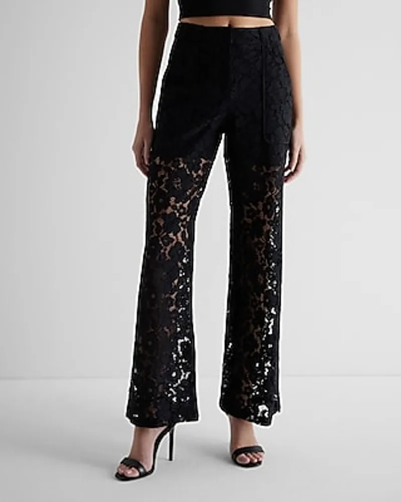 Express High Waisted Lace Trouser Pant Black Women's Long