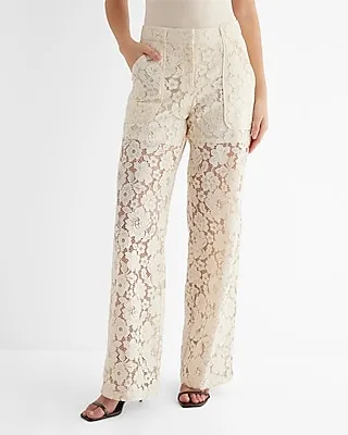 High Waisted Lace Trouser Pant White Women's 4