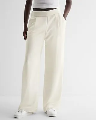 High Waisted Satin Pleated Trouser Pant White Women's 10