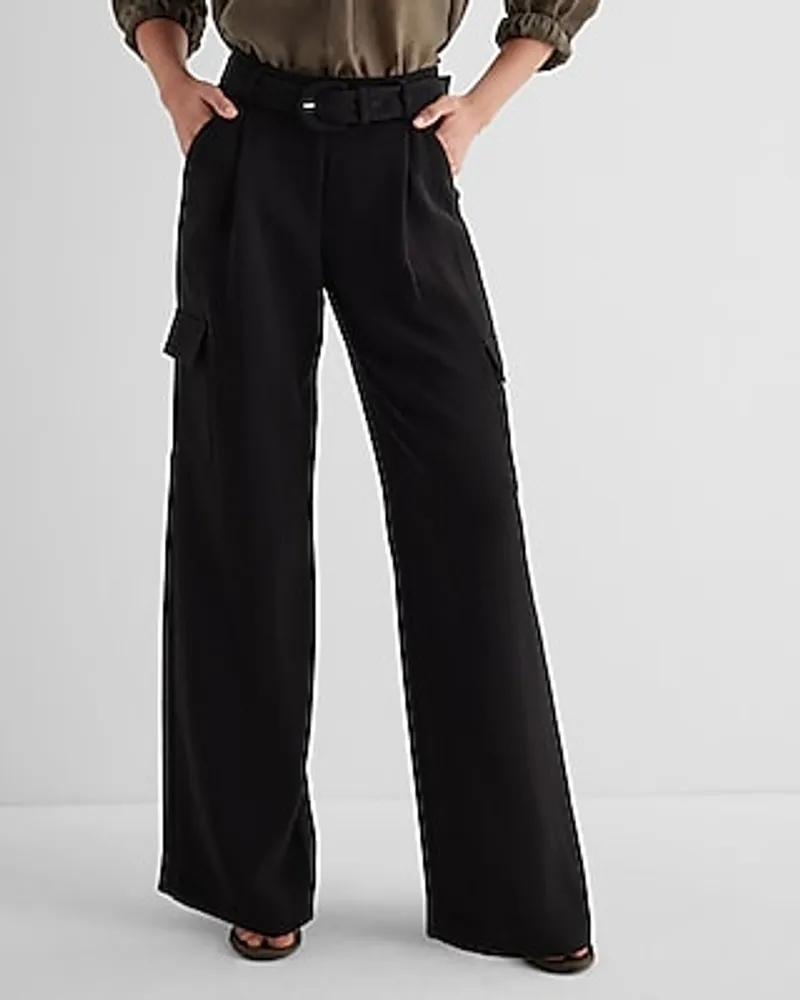 High Waisted Pleated Belted Utility Trouser Pant