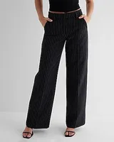 Editor Mid Rise Pinstripe Relaxed Trouser Pant Black Women's 4 Short