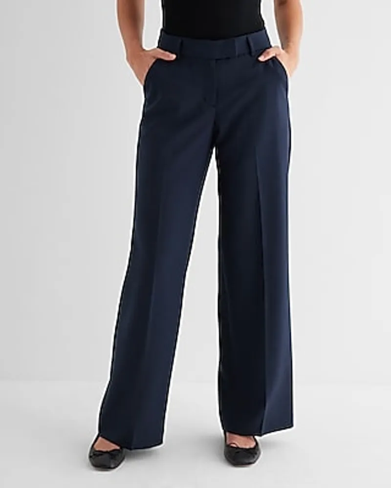 Express Editor Mid Rise Wool-Blend Relaxed Trouser Pant Blue