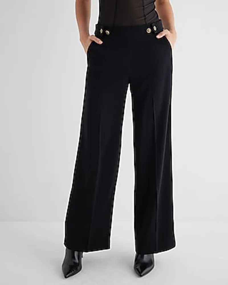 Express High Waisted Novelty Button Side Tab Trouser Pant Black