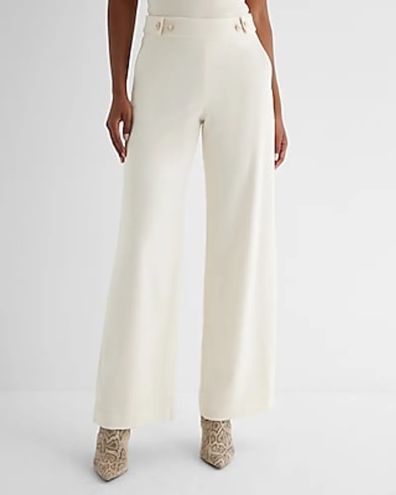 Express High Waisted Novelty Button Side Tab Trouser Pant White Women's 6  Long