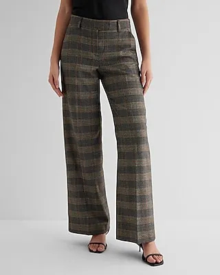 Editor Mid Rise Metallic Plaid Relaxed Trouser Pant Multi-Color Women's