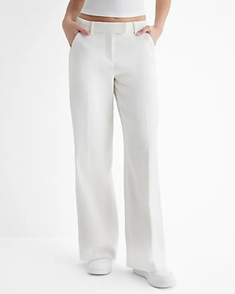 Express Mid Rise Boucle Relaxed Trouser Pant White Women's 16
