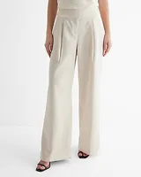 Super High Waisted Satin Side Button Belt Wide Leg Palazzo Pant White Women's 0 Short