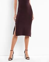 High Waisted Side Slit Midi Sweater Skirt