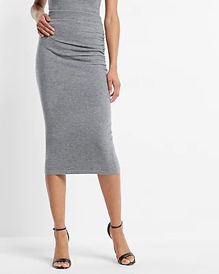 High Waisted Ruched Side Midi Sweater Skirt