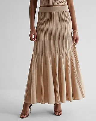 Metallic Ribbed High Waisted Fit And Flare Midi Skirt Pink Women's XL
