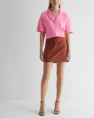 High Waisted Belted Mini Skirt Brown Women's L