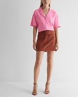 High Waisted Belted Mini Skirt Brown Women's XS