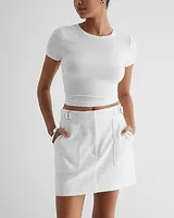 Super High Waisted Utility Mini Skirt White Women's XL