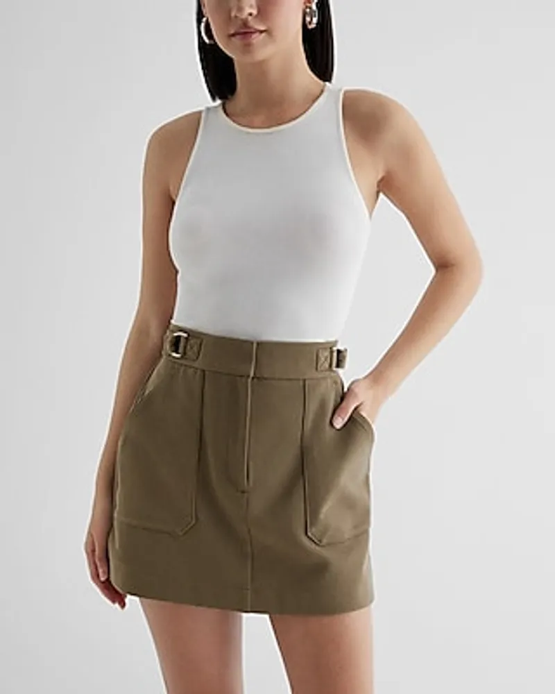 Super High Waisted Utility Mini Skirt Green Women's