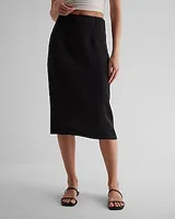 Super High Waisted Satin Seamed Midi Skirt Black Women's