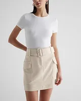 Super High Waisted Belted Cargo Mini Skirt Neutral Women's 14