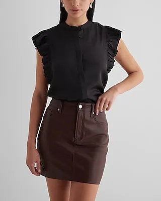 High Waisted Faux Leather Mini Skirt Orange Women's 10