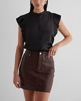 High Waisted Faux Leather Mini Skirt Orange Women's 12