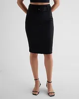 Super High Waisted Belted Midi Pencil Skirt Black Women's 4