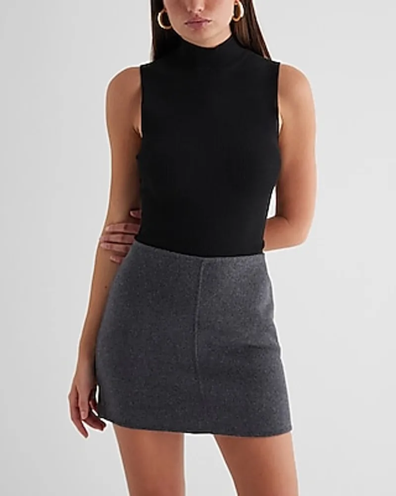 High Waisted Wool-Blend Mini Skirt Gray Women's 10