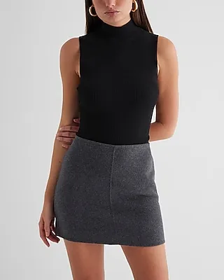High Waisted Wool-Blend Mini Skirt Gray Women's 10