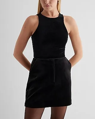 High Waisted Velvet Mini Skirt Black Women's XS