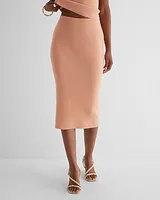 High Waisted Ribbed Shine Midi Sweater Skirt Women's