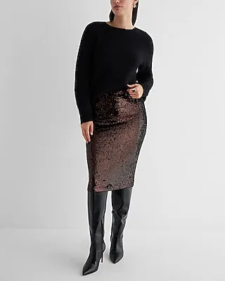 High Waisted Sequin Midi Pencil Skirt Brown Women's XS