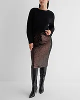 High Waisted Sequin Midi Pencil Skirt Brown Women's M