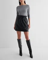 High Waisted Faux Leather Paperbag Mini Skirt Black Women's XL