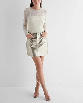 High Waisted Metallic Mini Skirt Neutral Women's