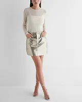 High Waisted Metallic Mini Skirt Neutral Women's 6